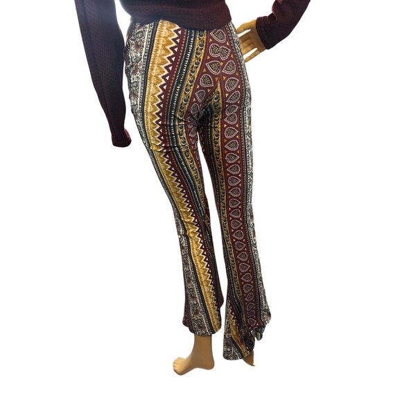 eyecandy Womens Flare Leg Pull On Pants Small Bohemian Print Festival Earthy - Picture 6 of 7